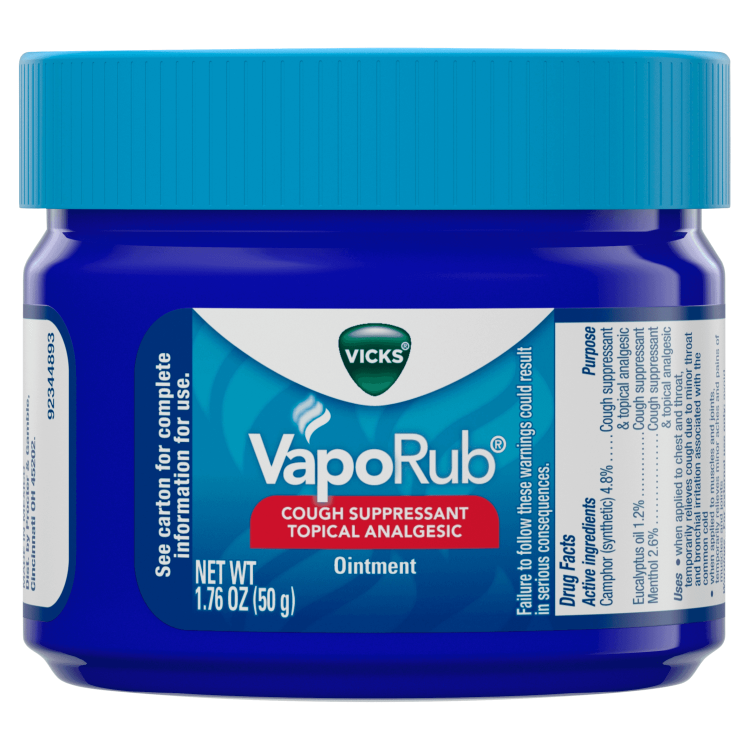 Vicks® VapoRub Cough Suppressant Topical Analgesic Ointment Original 1.76 oz, (50g)