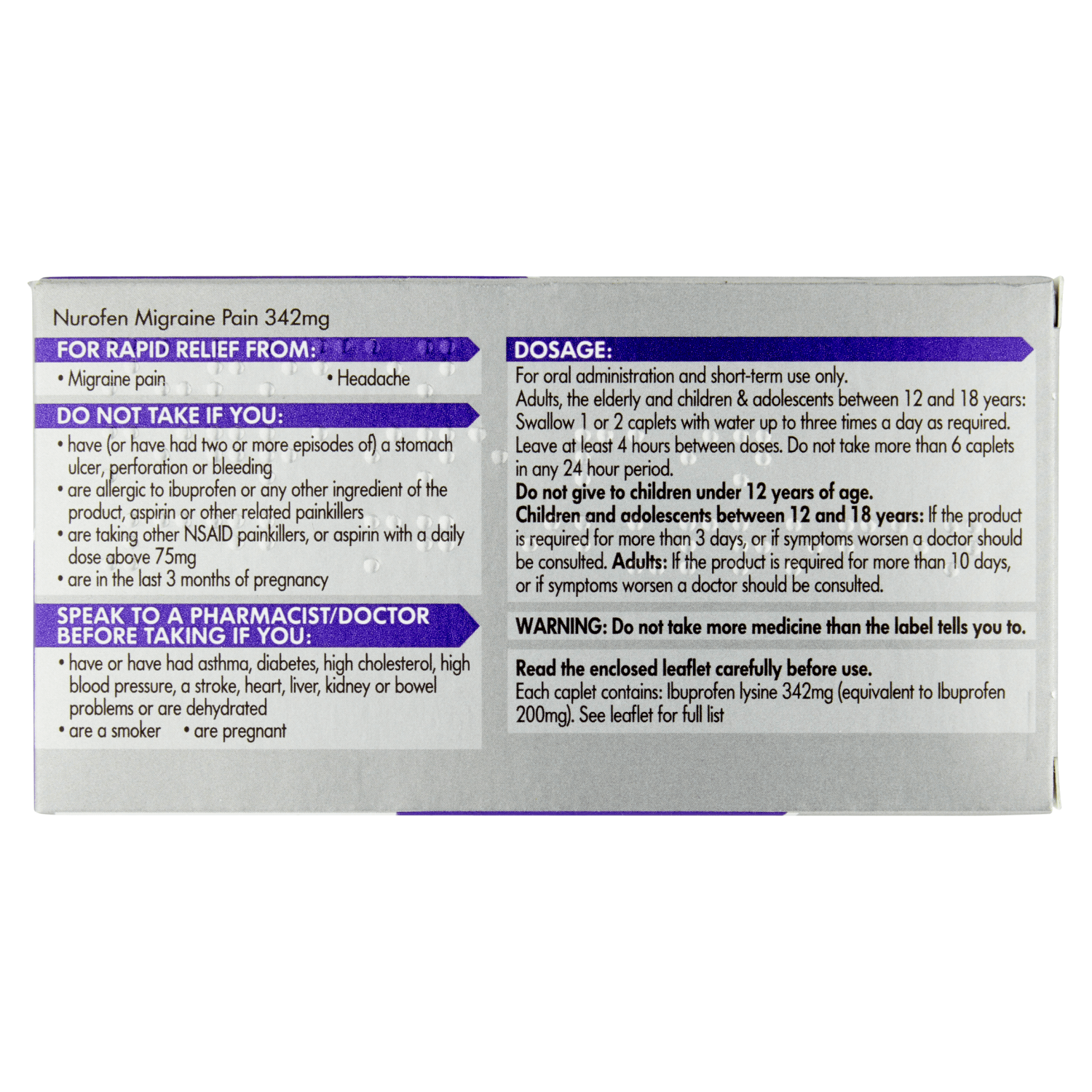 Nurofen Migraine 342mg Caplets (12)