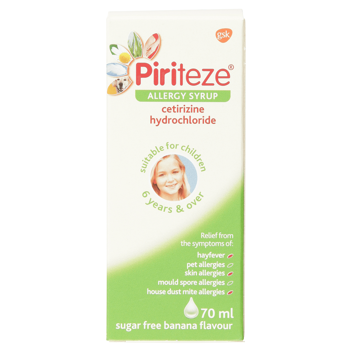 Piriteze Allergy Relief Syrup Sugar Free Banana Flavour (70ml)