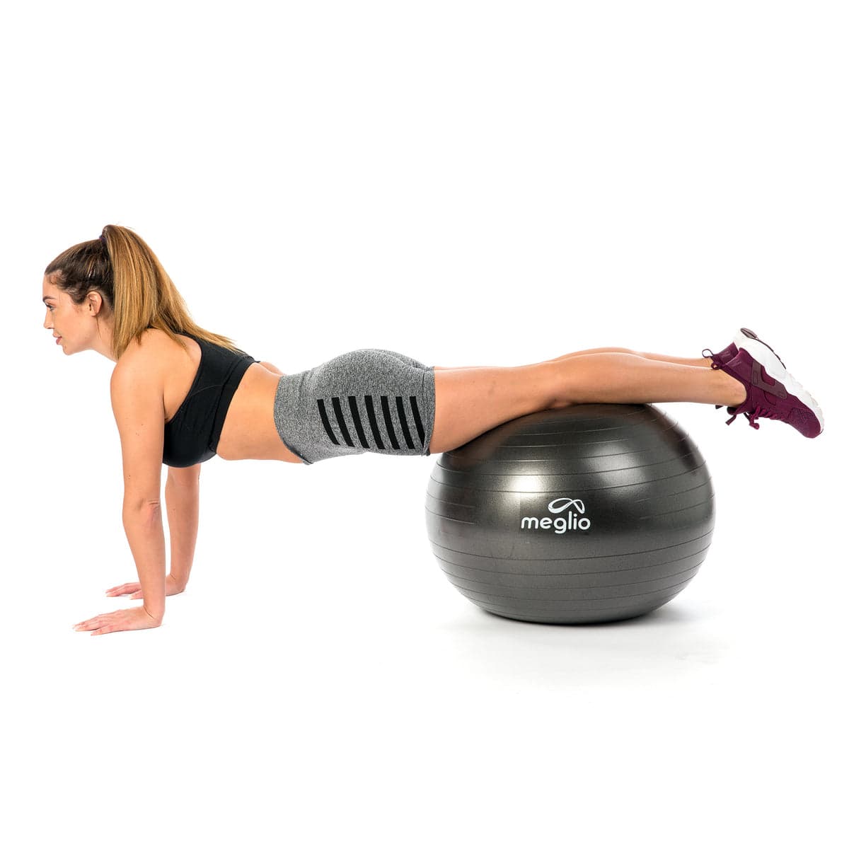 Meglio - 55cm Anti-Burst Gym Ball Home Fitness, Yoga, Pilates, Core Strength. Antenatal and Postnatal Workouts (Black)