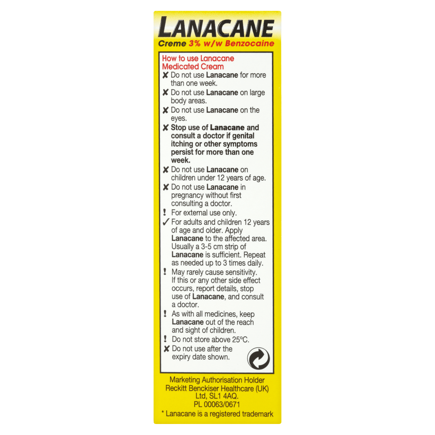 Lanacane Anaesthetic (3% w/w Benzocaine) Cream (30g)