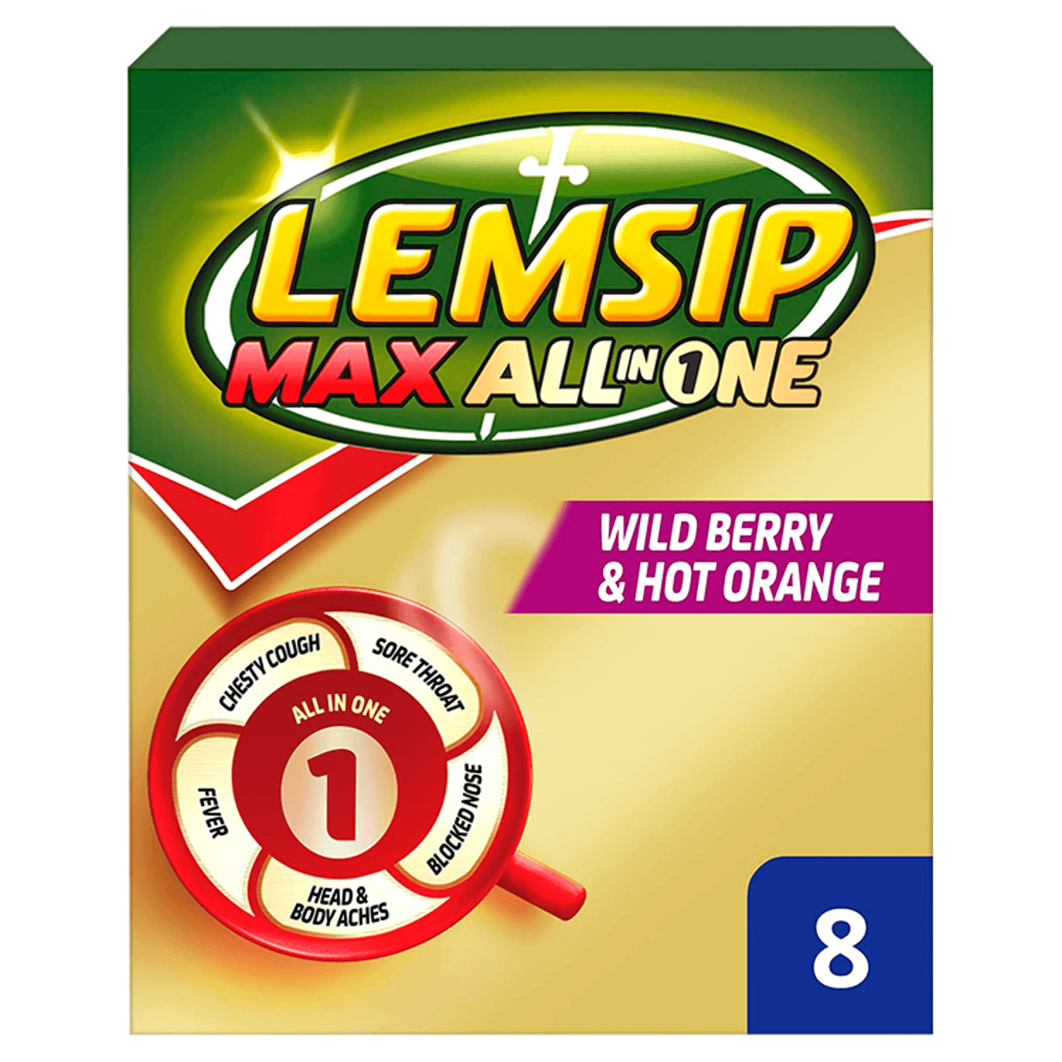 Lemsip Max All in One Wild Berry & Hot Orange (8 Sachets)