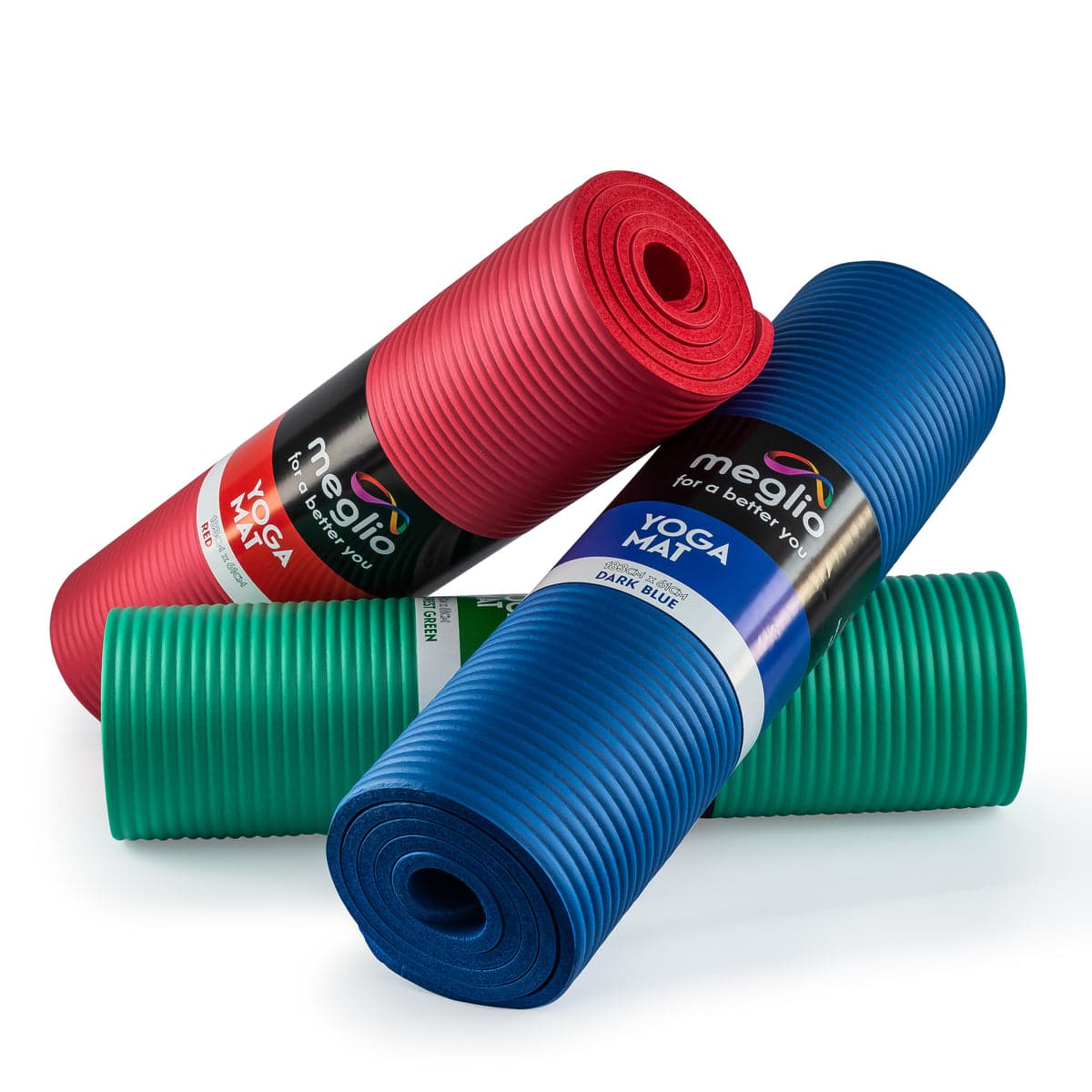 Meglio - Yoga Mat 10mm For Yoga, Pilates, HIIT, Home Fitness. Non-Slip, Premium Comfort - Carry Strap Included. (Dark Blue)