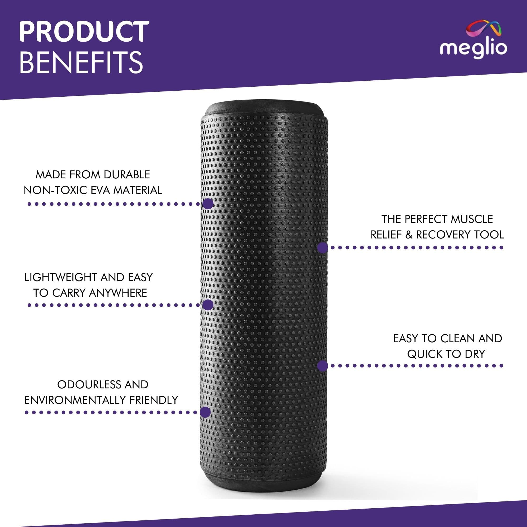 Meglio - 45cm High Density Foam Roller - Deep Tissue Muscle Massage - Sports Recovery & Tension Relief (Red/Black)