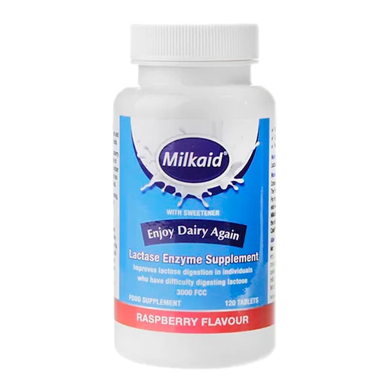 Milkaid Lactase Enzyme Tablets Raspberry Flavour (120 Tablets)