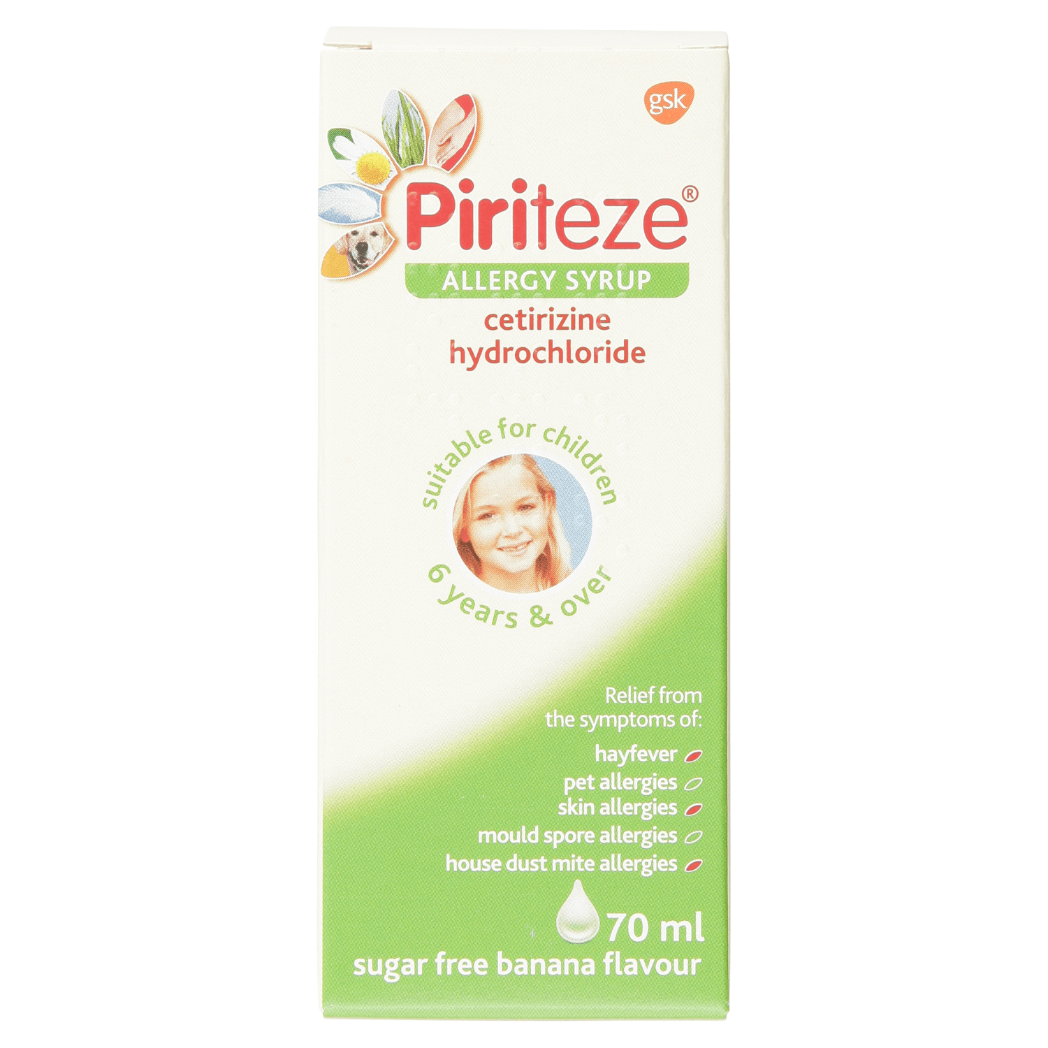 Piriteze Allergy Relief Syrup Sugar Free Banana Flavour (70ml)