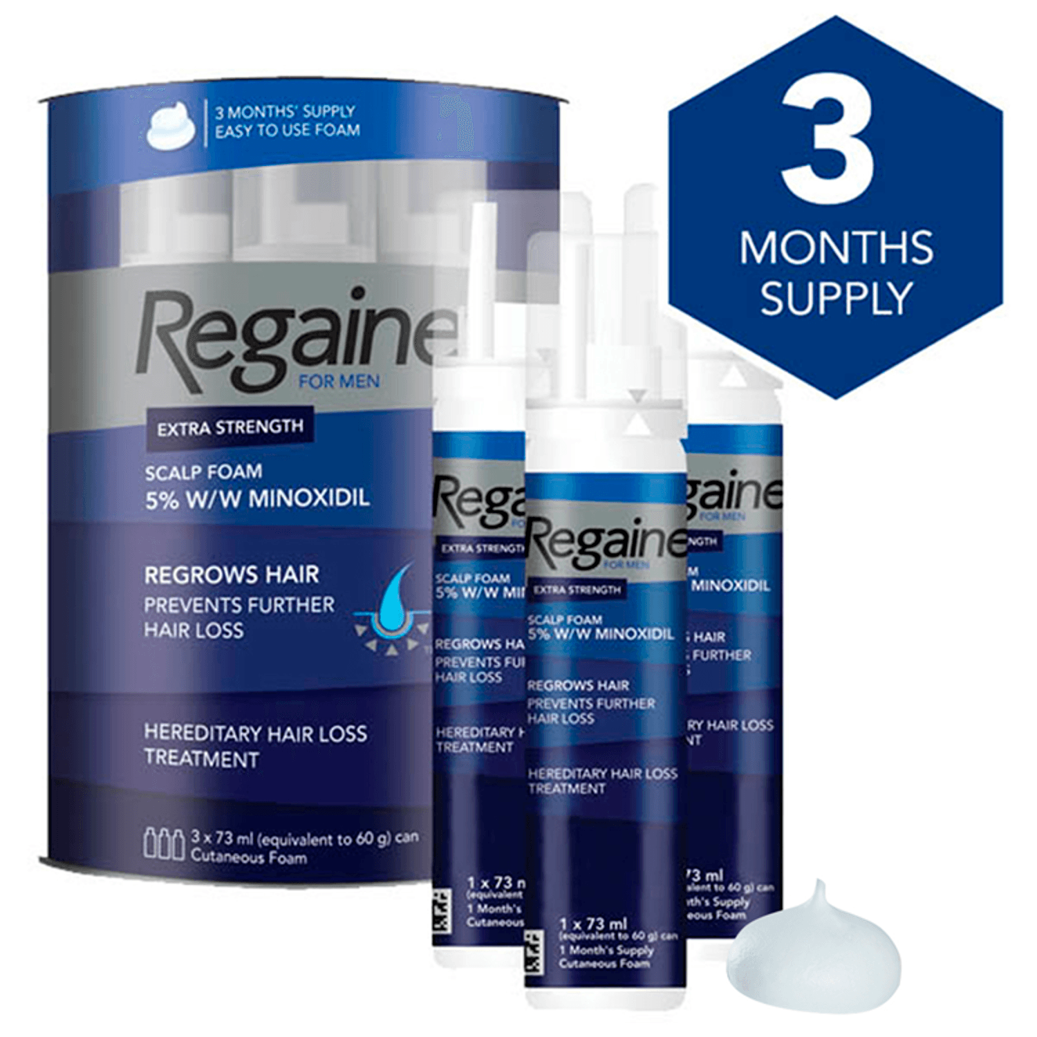 Regaine® for Men Extra Strength Scalp Foam 5% w/w Minoxidil (3 x 73ml)