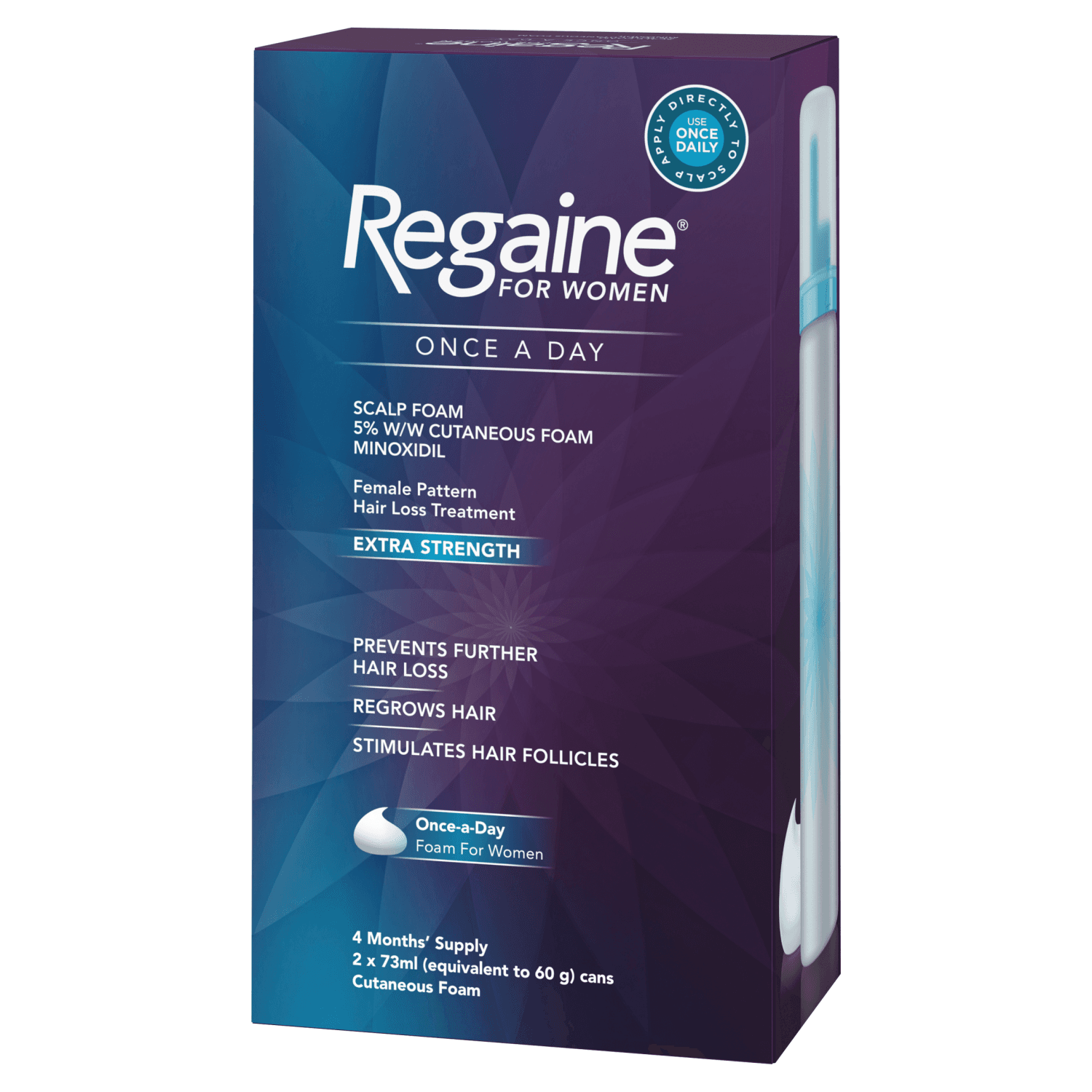 Regaine for Women Once A Day Extra Strength Scalp Foam 5% w/w Cutaneous Foam Minoxidil (2 x 73ml) (4 Months supply)