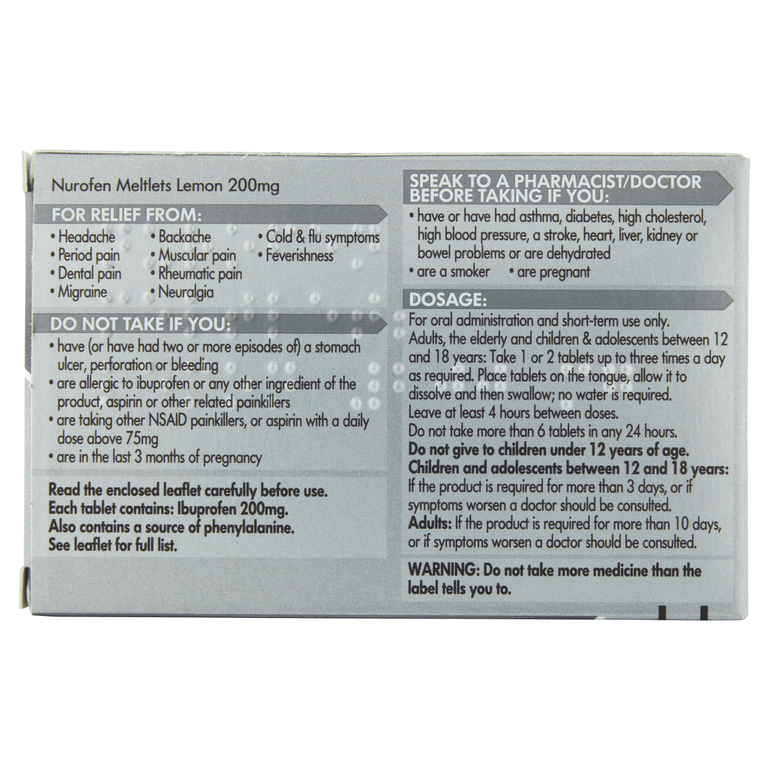 Nurofen Meltlets Lemon 200mg (12 self-dissolving tablets)