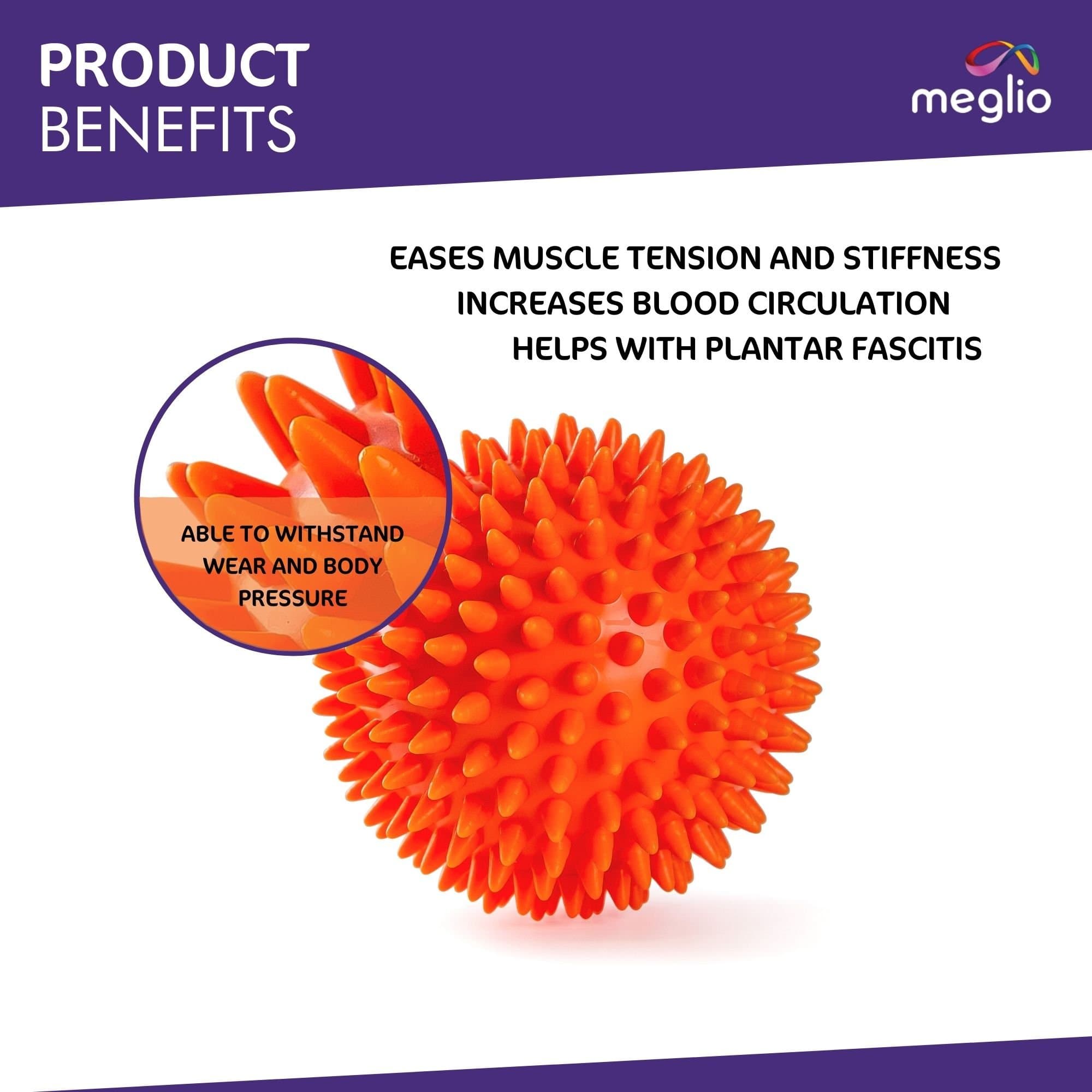 Meglio - Spiky Massage Ball Pack Of Three Muscle Tension Relief And Trigger Point Therapy.  (Hard)