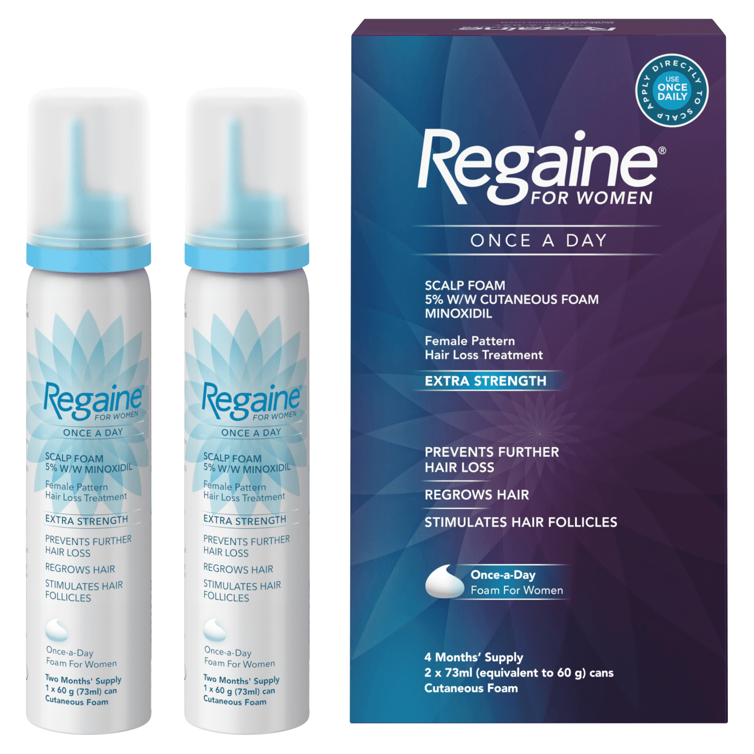 Regaine for Women Once A Day Extra Strength Scalp Foam 5% w/w Cutaneous Foam Minoxidil (2 x 73ml) (4 Months supply)