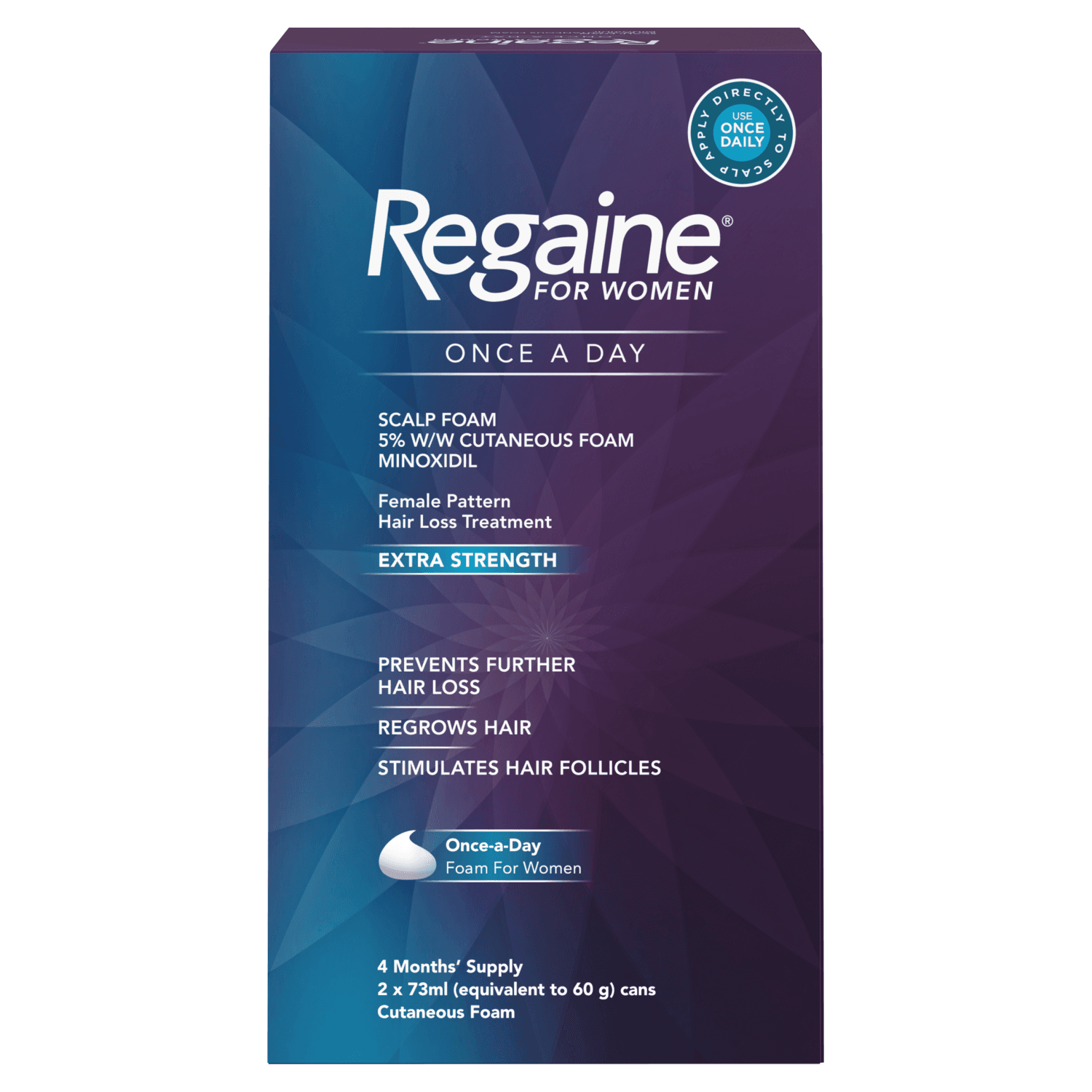 Regaine for Women Once A Day Extra Strength Scalp Foam 5% w/w Cutaneous Foam Minoxidil (2 x 73ml) (4 Months supply)