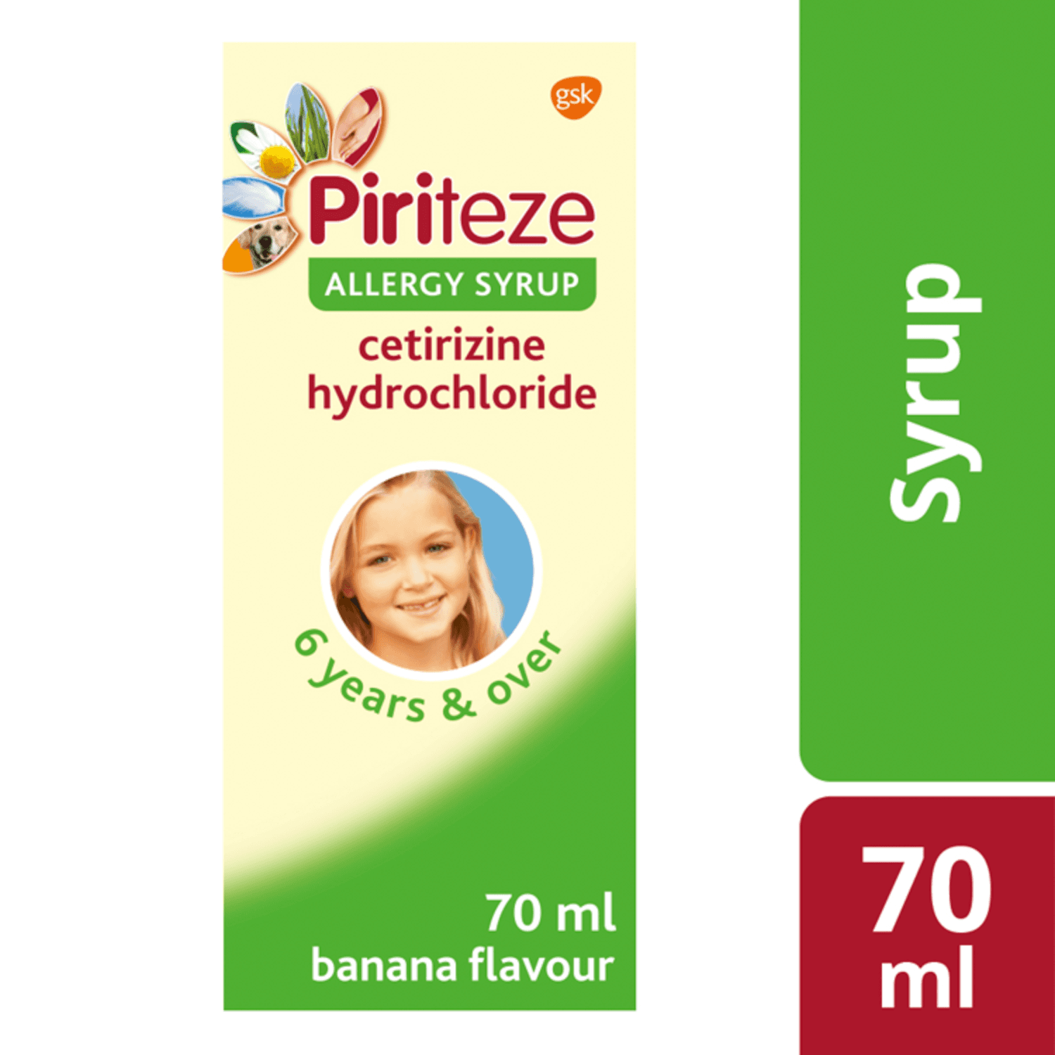 Piriteze Allergy Relief Syrup Sugar Free Banana Flavour (70ml)