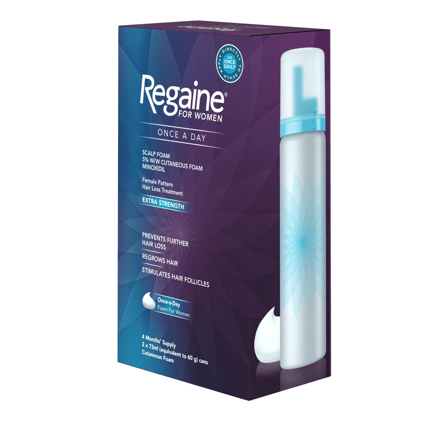 Regaine for Women Once A Day Extra Strength Scalp Foam 5% w/w Cutaneous Foam Minoxidil (2 x 73ml) (4 Months supply)