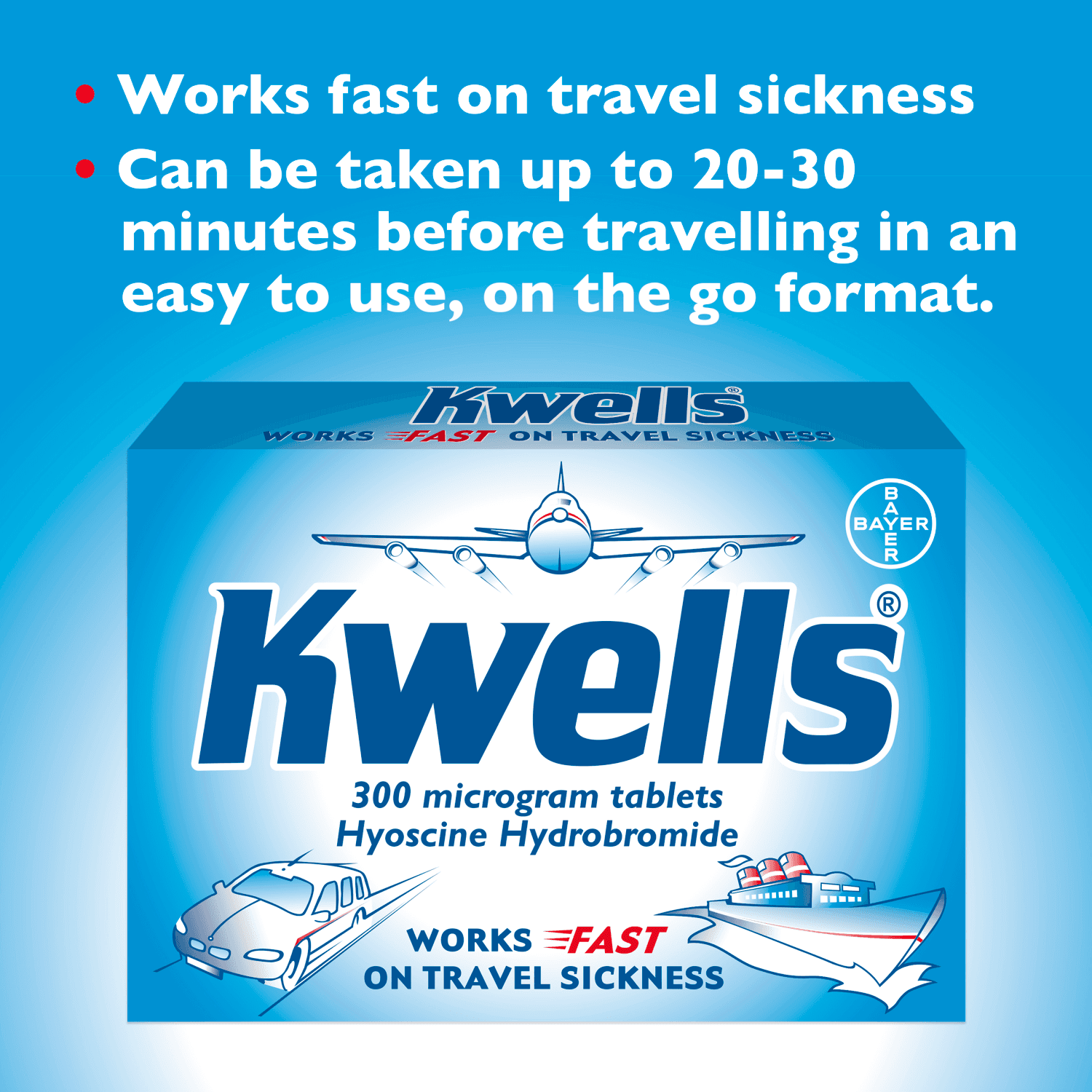 Kwells 300 Microgram Travel Sickness Tablets (12 Tablets)