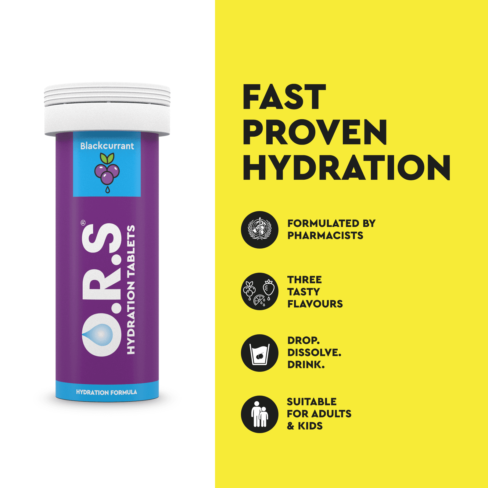 O.R.S Hydration Tablets - BLACKCURRANT (12 Soluble Tablets) 