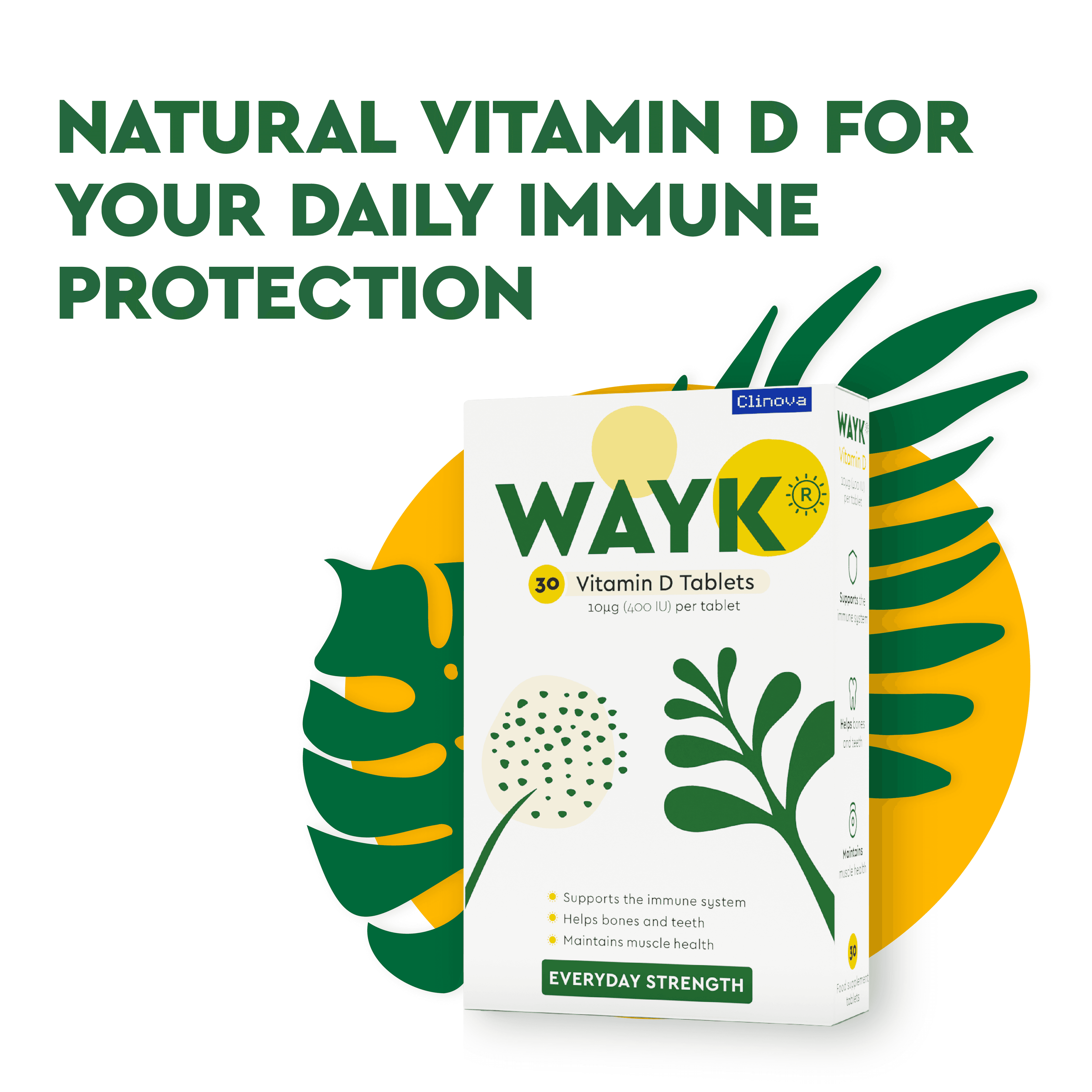 WAYK Vitamin D 10mcg (400 IU) 90 Tablets (Pack of 30 x 3)