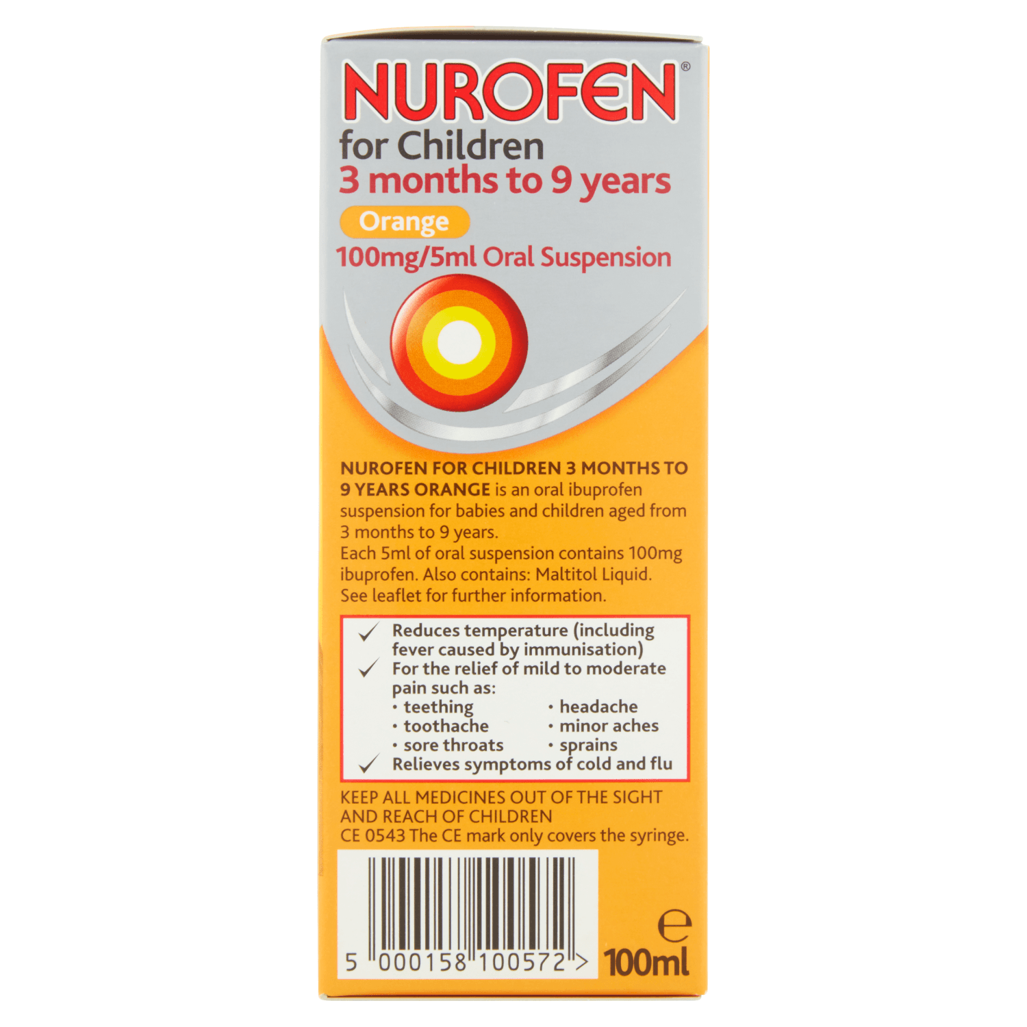 Nurofen for Children 3 Months to 9 Years Orange flavour oral suspension (100ml)